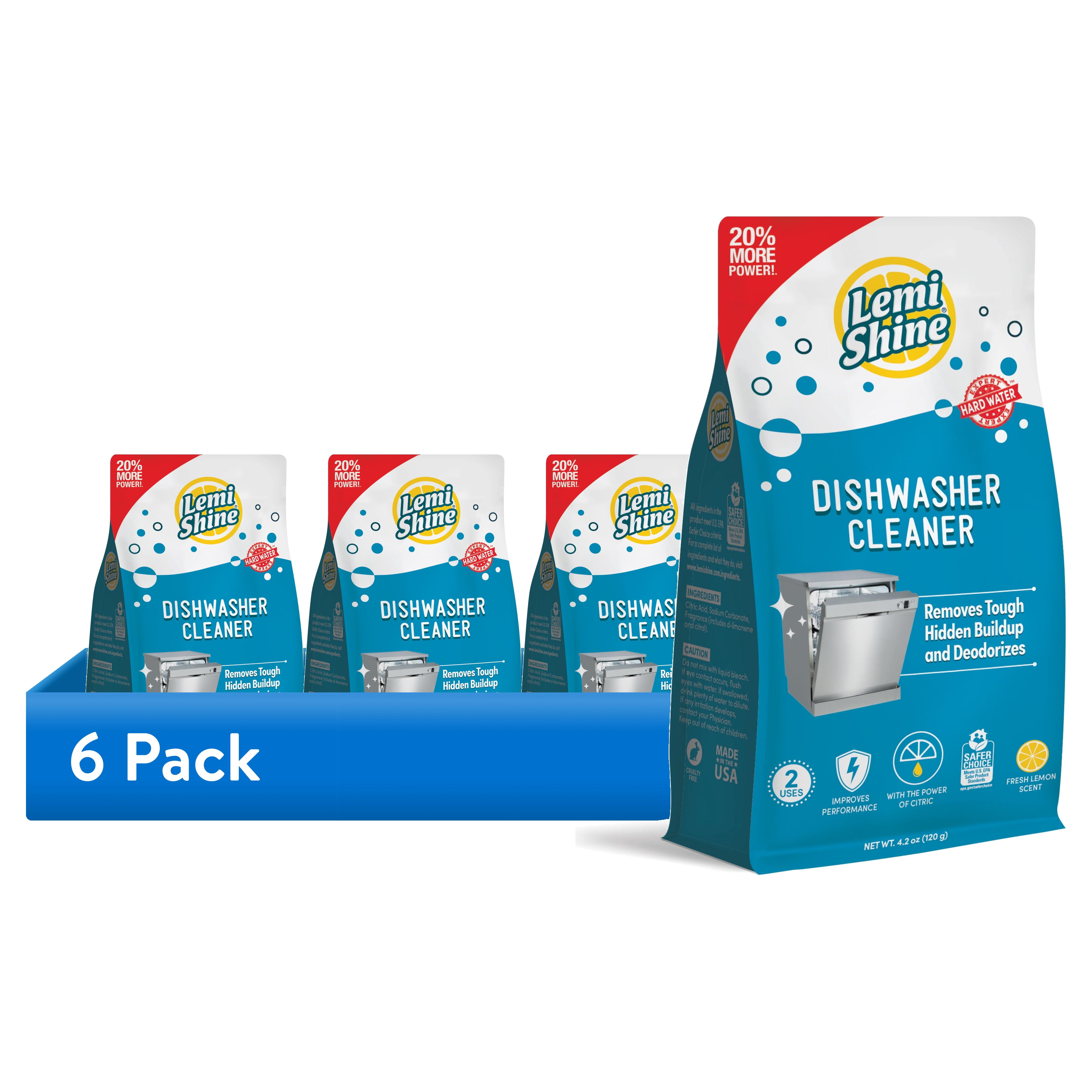 (6 pack) Lemi Shine Lemon Scent Powder Dishwasher Cleaner