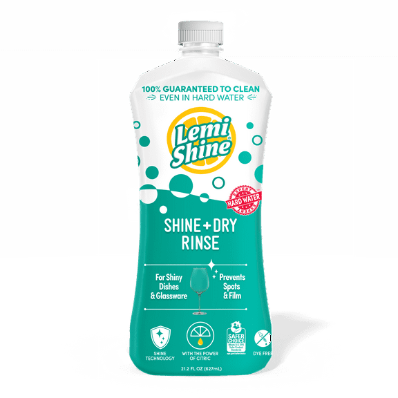 Lemi Shine Shine + Dry, Dishwasher Rinse Aid, Spotless and Streakless Shine, 21 Oz.