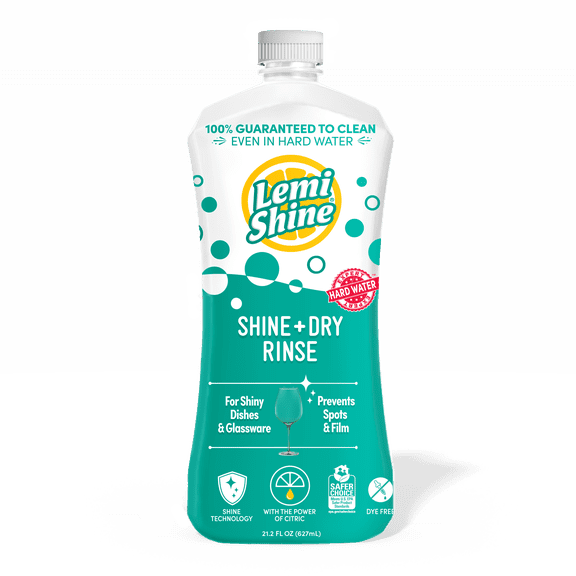 Lemi Shine Shine + Dry, Dishwasher Rinse Aid, Spotless and Streakless Shine, 21 Oz.