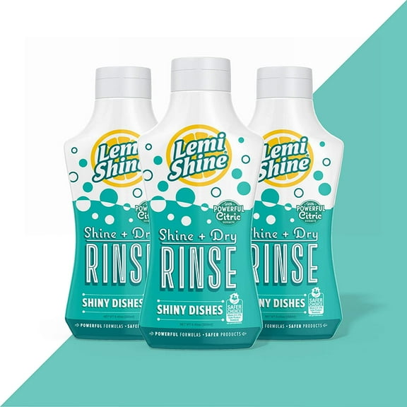 Lemi Shine - Shine + Dry Natural Dishwasher Rinse Aid, Hard Water Stain Remover 8.45 oz - 3 pack Bundle