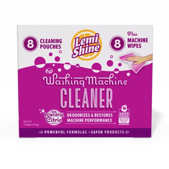 Lemi Shine Washing Machine Cleaner - Hard Water Citric Acid Cleaning Powder - Includes Machine Cleaning Wipes - 16.88 oz (8 Pack)