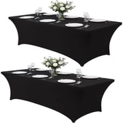 Lemict Black Tablecloths 96x30" Table Cloths for 8 Foot Rectangle Tables, Wrinkle Resistant Washable Rectangular Spandex Fabric Table Cover for Vendor Dining Wedding Banquet - 2 Pack