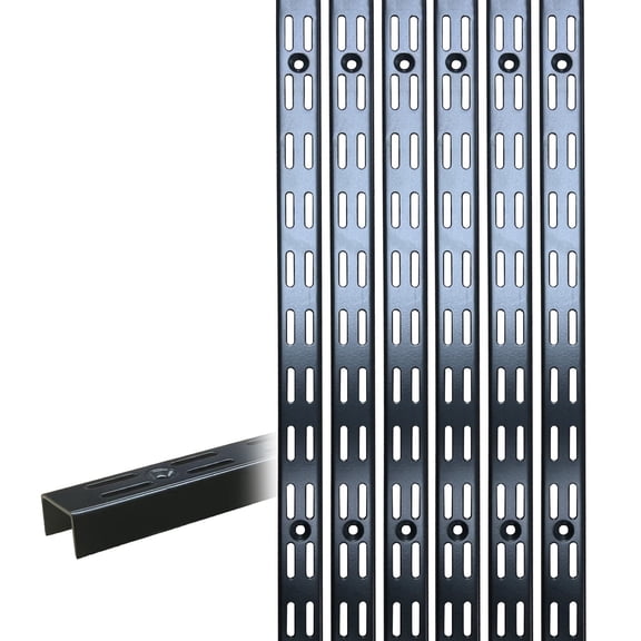 6Pack DualTrack Wall Shelf Rails  47.5in / 120cm HeavyDuty Upright Standards for Adjustable Shelving in Pantries, Closets, Garages (Black)