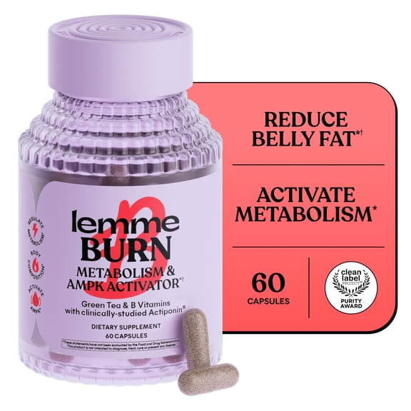 Lemme Burn Belly Fat Burner & Metabolism Supplement for Women and Men w/ Clinically Studied Gynostemma, Green Tea, B6, B12 - Vegan, 60 Count