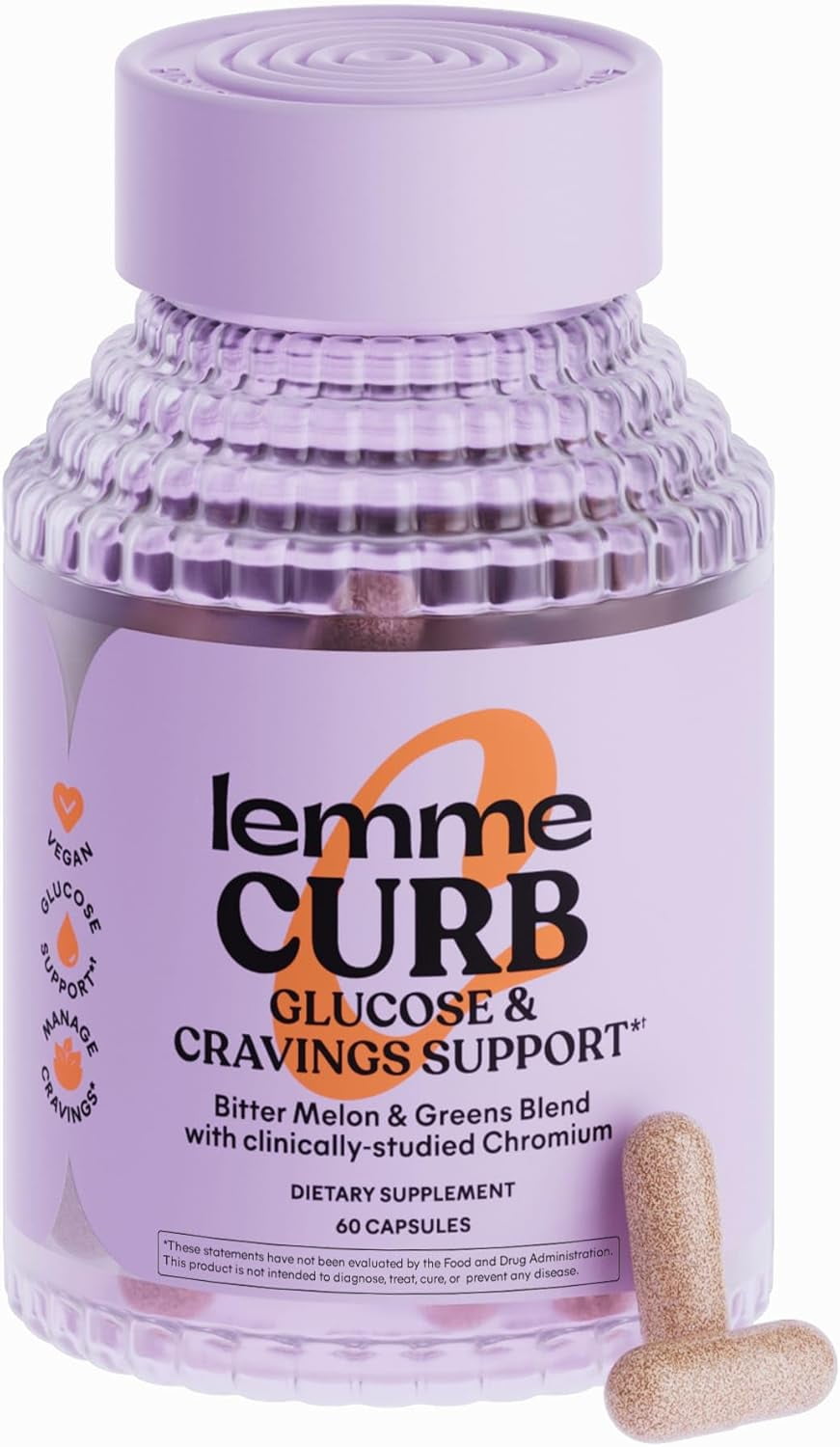 Lemme Curb Cravings Capsules, Improve Carb Metabolism, Support Weight Management w/Clinically Studied Chromium Picolinate, Bitter Melon, Ceylon Cinnamon & Greens Blend I Drug-Free I Vegan, 60 count