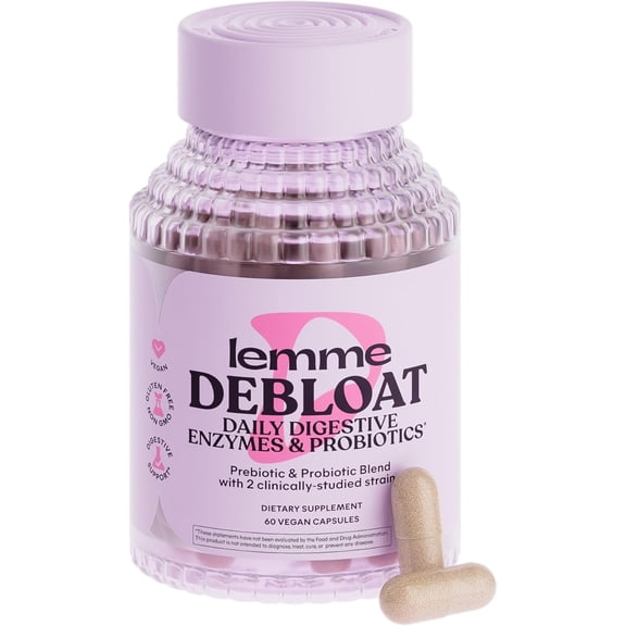Lemme Debloat Daily Digestive Enzymes & Probiotics Capsules, 60 Count