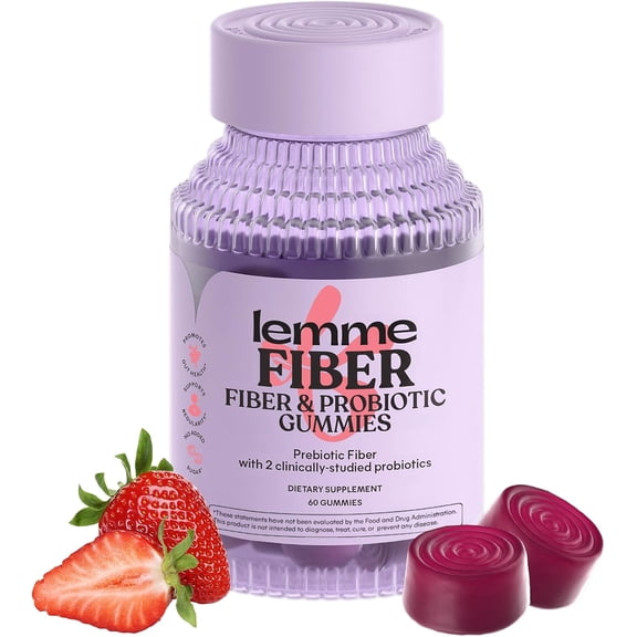 Lemme Fiber & Daily Probiotic Gummies for Adults, Strawberry Flavored, 60 Count