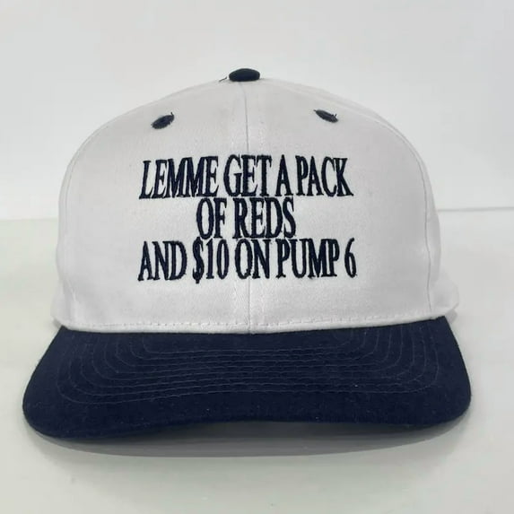 Lemme Get A Pack Of Reds And $10 On Pump 6 Embroidered Hat, Adjustable Snapback Cap with Funny Gas Station Quote, Trendy Statement Hat for Casual Wear, Parties, Road Trips and Everyday Outfits