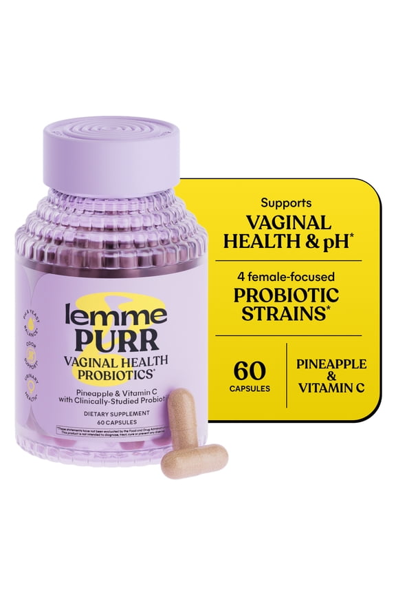 Purr Vaginal Probiotic Capsules for Women - Promotes pH Balance, Healthy Vaginal Odor & Urinary Tract Health w/Lactobacillus Blend, Clinically Tested Strains, Pineapple & Vitamin C, 60 Count