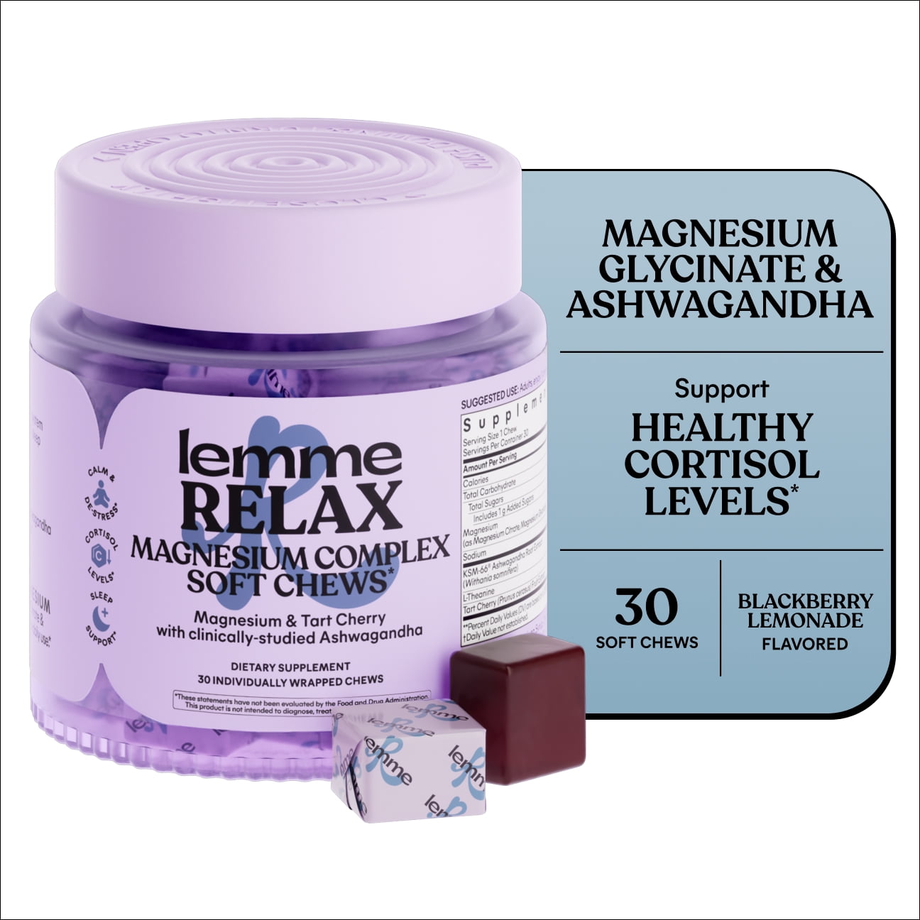 Lemme Relax Soft Chews with Magnesium Glycinate & Citrate, KSM-66