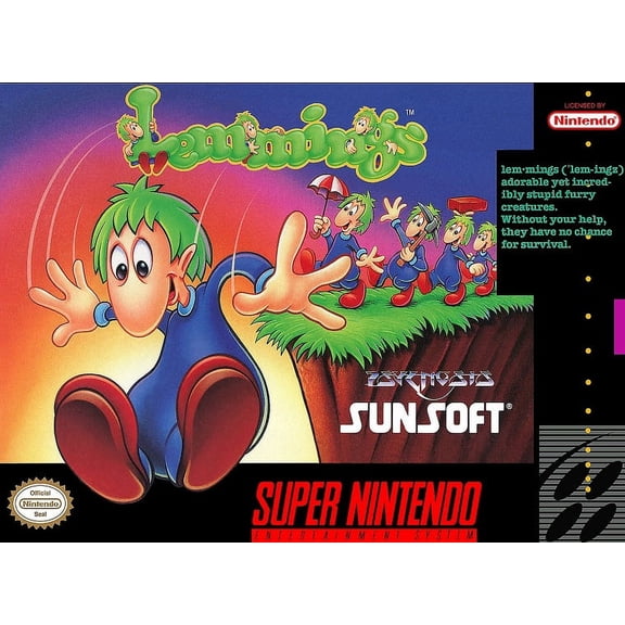 Restored Lemmings Super Nintendo SNES Puzzle Game Physical,Parental Controls,1