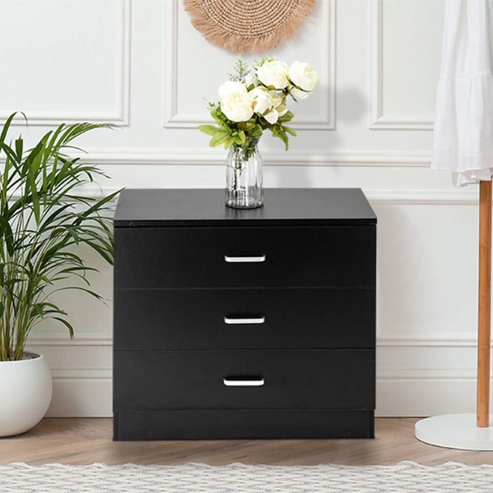 LemoHome 3 Drawer Black Dresser, Modern Wood Chest of Drawers with