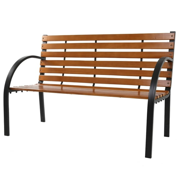 LemoHome 48" Hardwood Slotted Steel Cast Iron Frame Outdoor Patio Garden Bench Park Seat