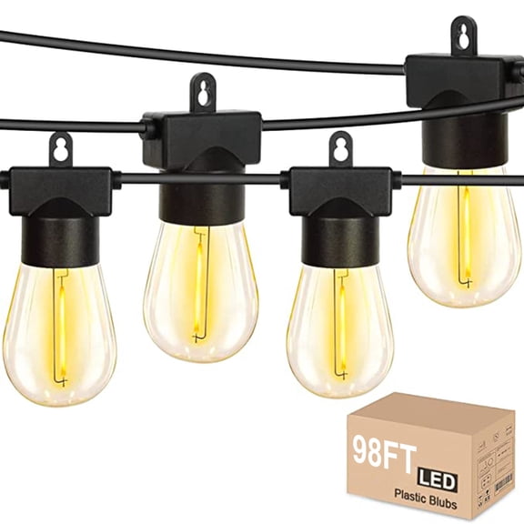 Lemohome 98FT Outdoor String Lights S14 Led Lights Dimmable 32 Bulb For Yard Patio Garden