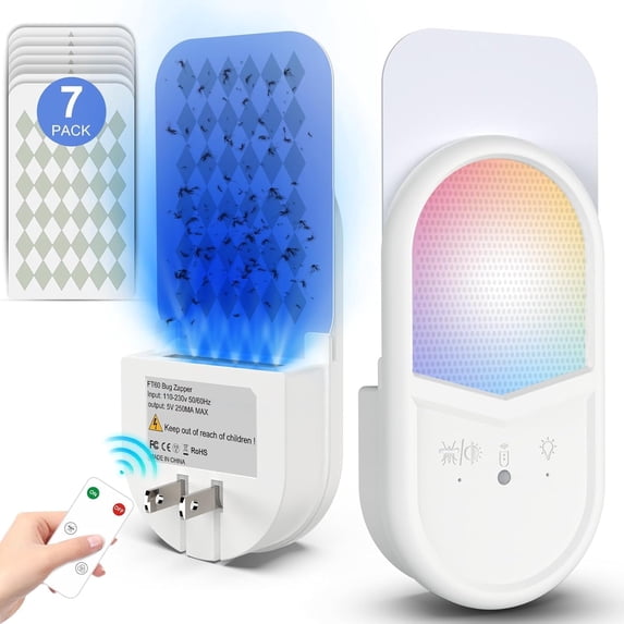 Lemohome Flying Insect Trap Indoor Plug-In Fly Trap with 7 Sticky, Mosquito Killer Trap for Flies, Fruit Flies, Moths, Gnats