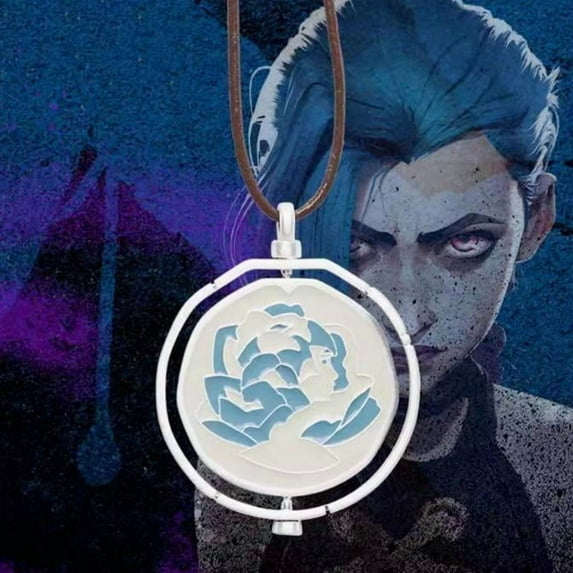 Lemohome League of Legends Arcane Jinx Blue Rose Necklace Game Accessories Pendant Gift