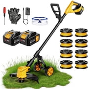 Lemolifys 12-Inch Brushless Weed Eaters with Wheels & 8Pcs Line, 21V Batterry String Trimmer for Yard Garden, W3-2