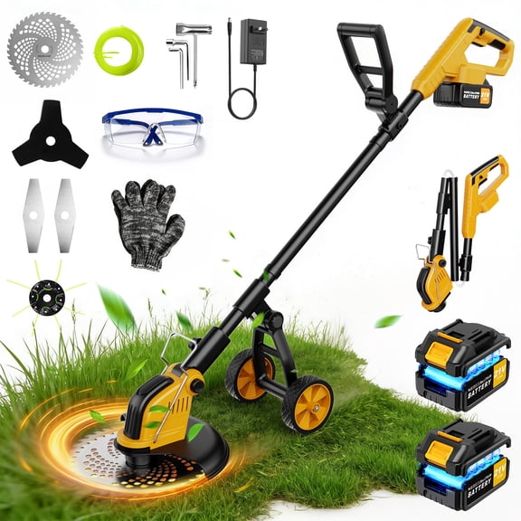 Lemolifys 12-inch Brushless Weed Eaters with Wheels & 5 Blades, 21V Battery String Trimmer for Lawn Yard Garden,W2