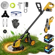 Lemolifys 12-inch Brushless Weed Eaters with Wheels & 5 Blades, 21V Battery String Trimmer for Lawn Yard Garden, W2-E