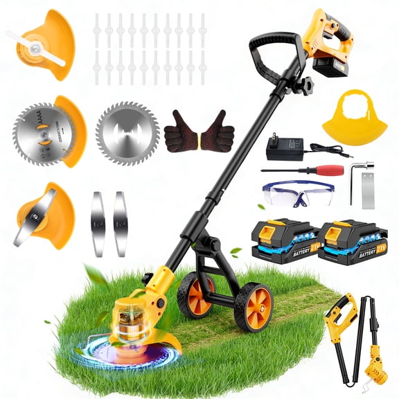 Lemolifys 6-inch Electric Weed Wacker, 850W High-Power 8500 RPM Cordless String Trimmer with 4000mAh Battery, 3 Blades, Wheels & Adjustable Length, 3-in-1 Weed Eaters for Yard Garden, W1-6