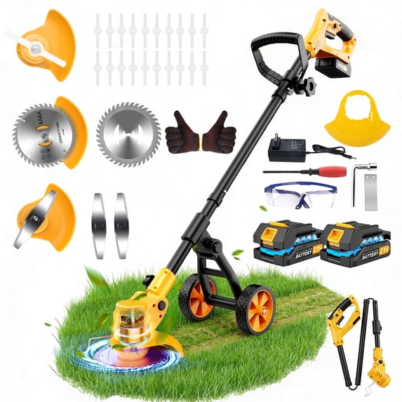 Lemolifys 6-inch Weed Eaters with Wheels & 3 Blades, 21V Battery String Trimmer for Lawn Yard Garden