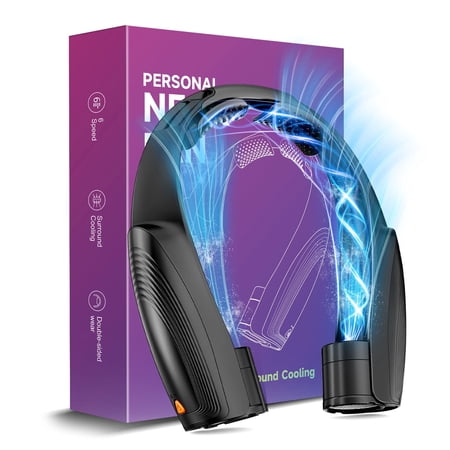 Lemolifys Portable Neck Fan, 6-Powerful Speeds Wearable Fan with 6000mAh Battery, USB Rechargeable Fan, Hands-Free 360° Cooling Personal Neck Fan for Indoor/Outdoor, Gift for Women, Men - Black
