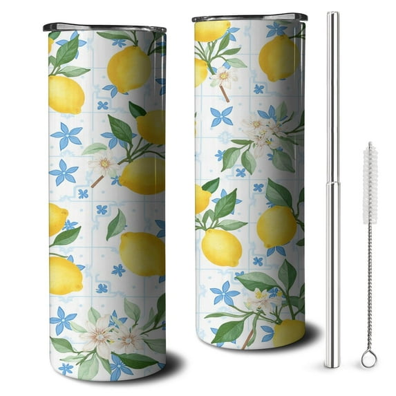 Lemon 20oz Tumbler with Lid Straw Stainless Steel Travel Cups for Birthdays Halloween Christmas Holidays