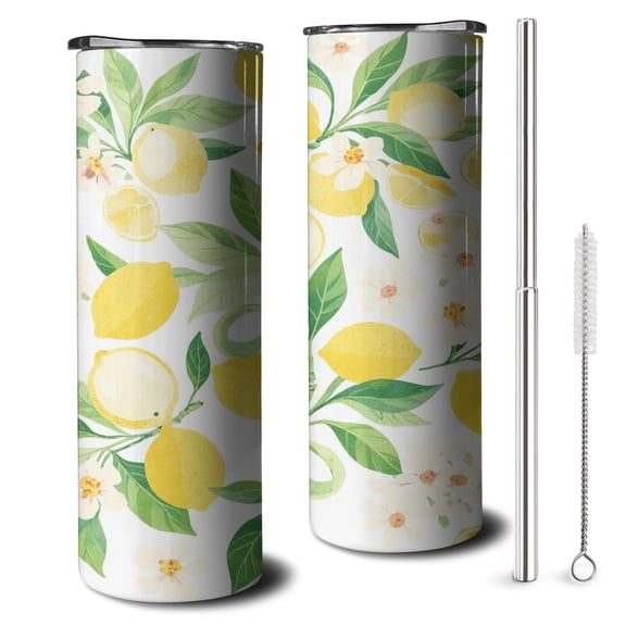 Lemon 20oz Tumbler with Lid Straw Vacuum Insulated Travel Cups for Home Office Supplies