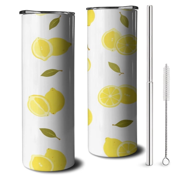 Lemon 20oz Tumblers with Lid Straw Stainless Steel Water Bottle for Spring Summer