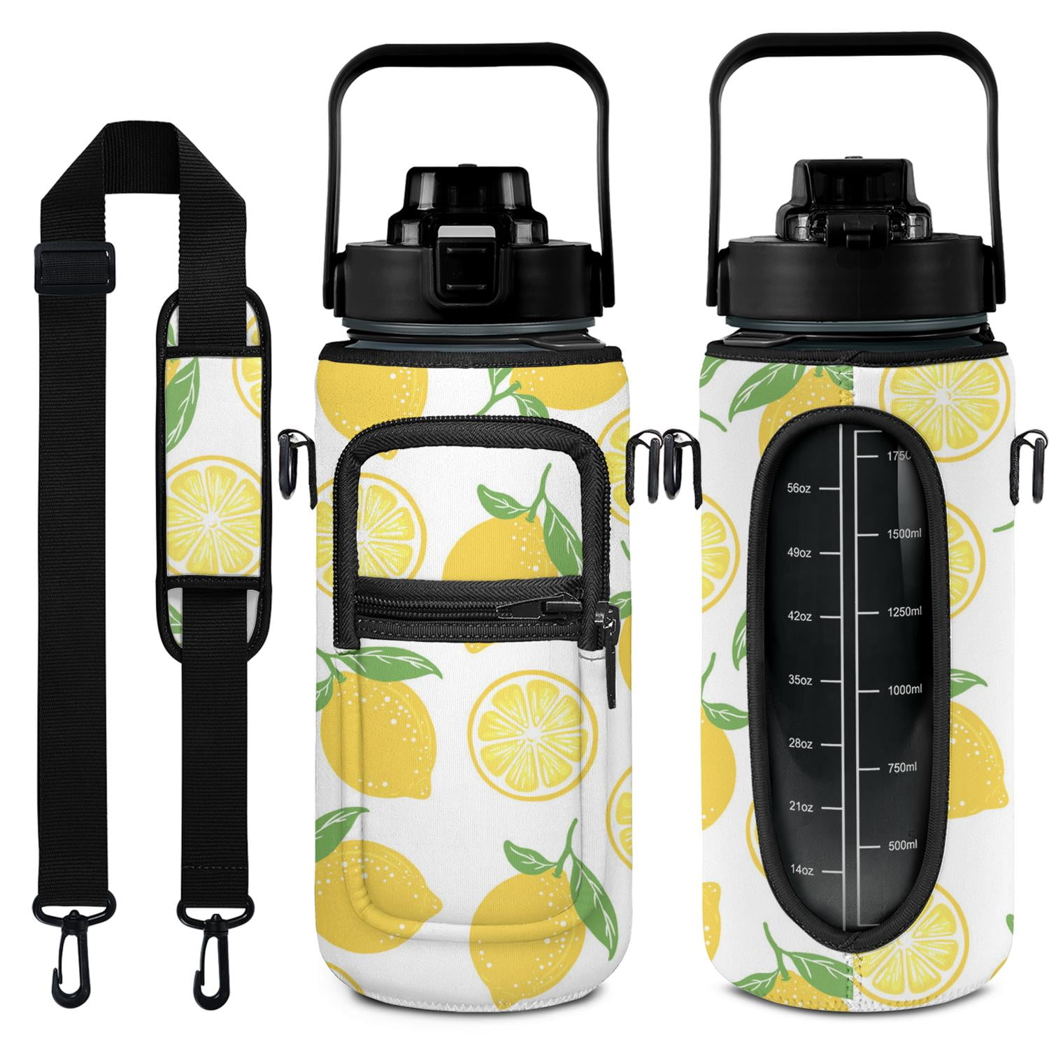 Mouind 64 Oz Half Gallon Water Bottle With Sleeve, Motivational Sport Fitness Gym Outdoors