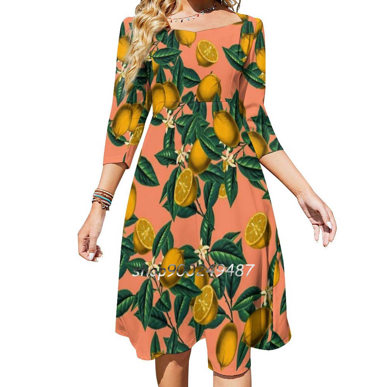 High Neck Full Length Dress with Slit Lemon