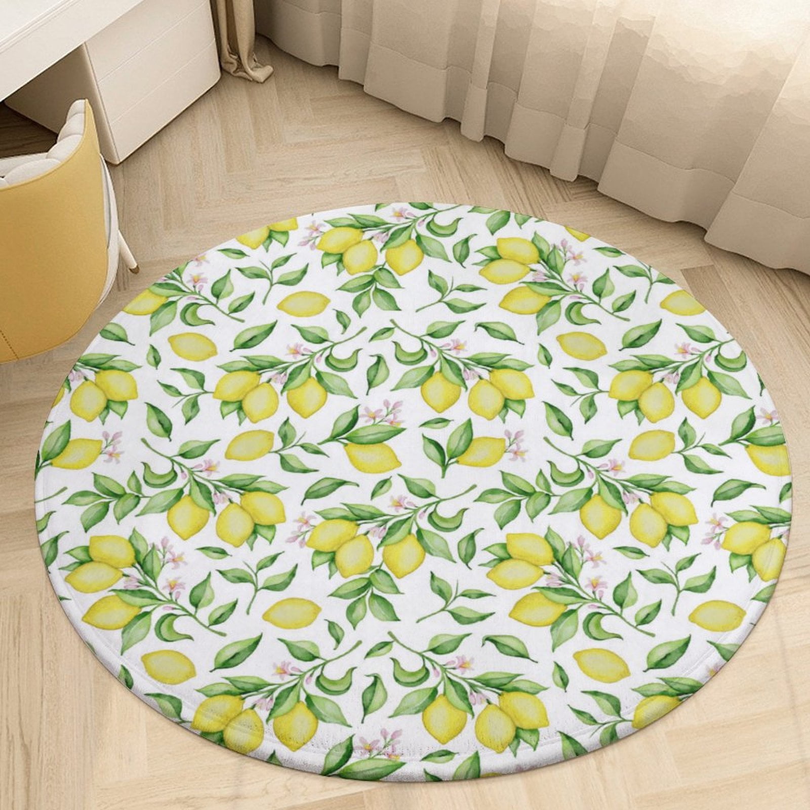 Lemon And Leaves Round Area Rugs for Bedroom Living Room, 4FT Soft ...