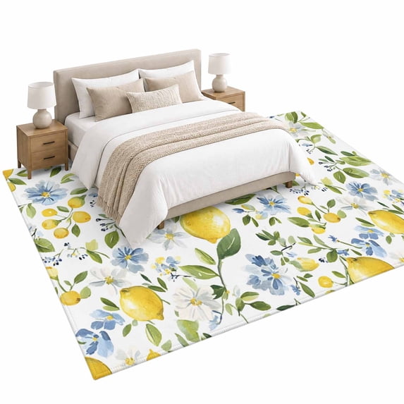 Lemon with Area Rug 6'x9', Green Leaf Blooming Floral Botanical Farm ...