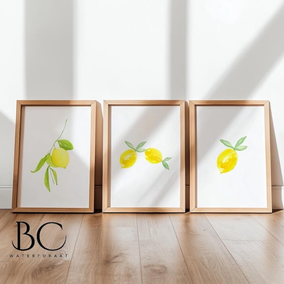 Lemon Art Prints Kitchen Botanical Decor Set 3 Stretched Canvas 12x18