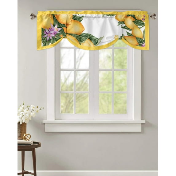 Lemon Art Summer Window Valance Curtain Kitchen Cafe Short Curtains Living Room Tie-Up Valance Curtain