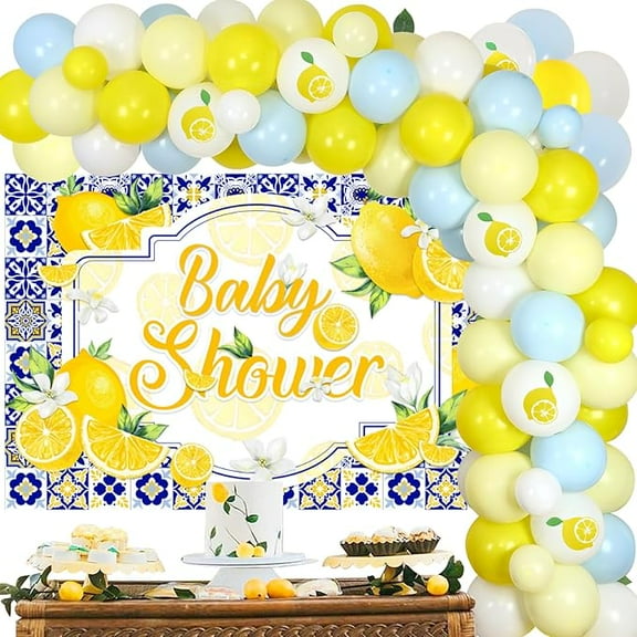 Lemon Baby Shower Decorations for Boys, Fruit Baby Shower Decor with Lemon Balloon Garland Kit Lemon Baby Shower Backdrop Lemon Balloons for Lemonade Citrus Party Birthday Party