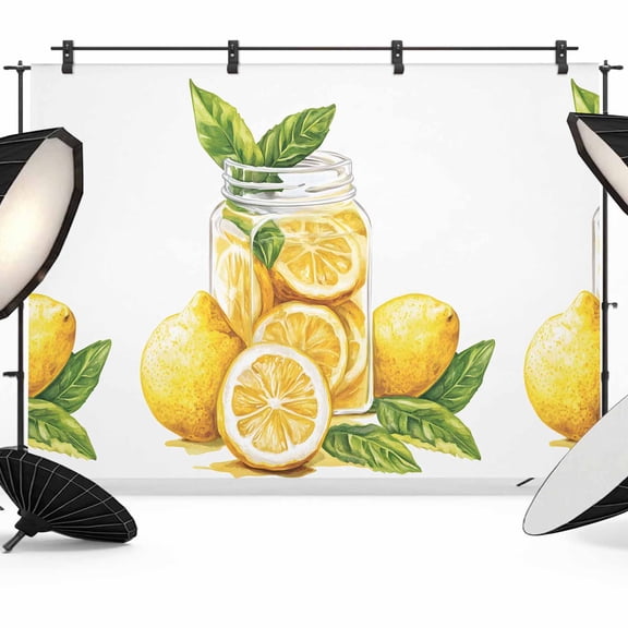 Lemon Backdrop for Photography, Fabric Photo Background Backdrop, Summer Fruit Watercolor Yellow Country Photo Booth Background for Portrait Photoshoot Video Wedding Studio Decoration Banner 7x5ft