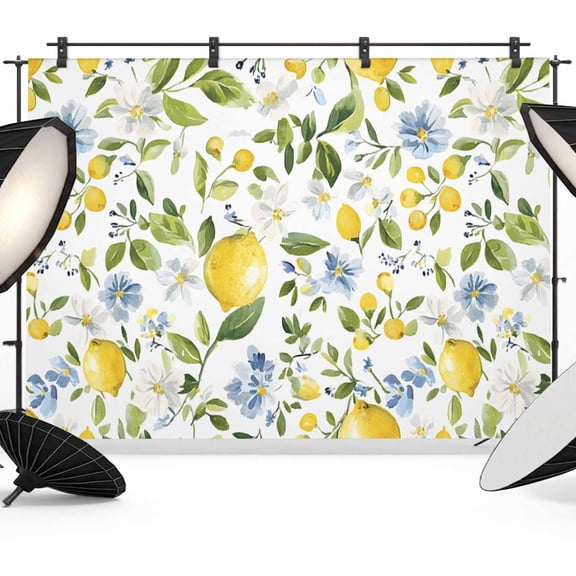 Lemon with Backdrop for Photography, Green Leaf Blooming Floral Botanical Farm Country Photo Backdrop Portrait Background Party Banner Photo Backgrounds for Studio Booth Props, 7x5ft