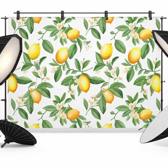 Lemon with Backdrop for Photography, Green Leaves Flowers Photo Backdrop Portrait Background Party Banner Photo Backgrounds for Studio Booth Props, 7x5ft