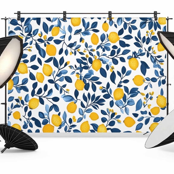 Lemon Backdrop for Photoshoot, Photography Photo Studio Background Wall Backdrop, Fruit Leaf Branch Summer Spring Pastoral Back Drop Banner Panel for Portraits Wedding Live Streaming Decor 8x6Ft