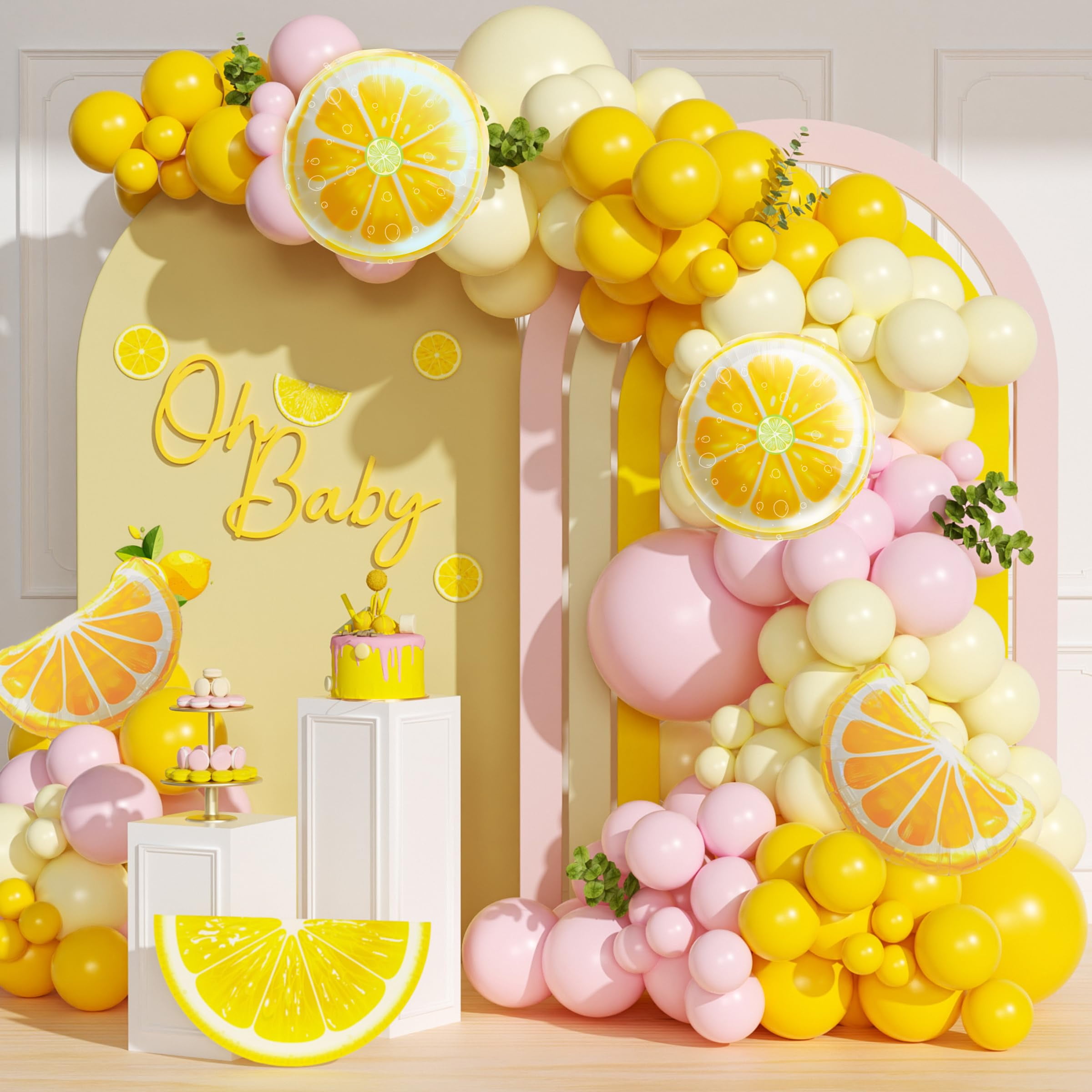 Lemon Balloon Arch, Pink IFF17 and Yellow Balloon Arch Kit with Pastel ...