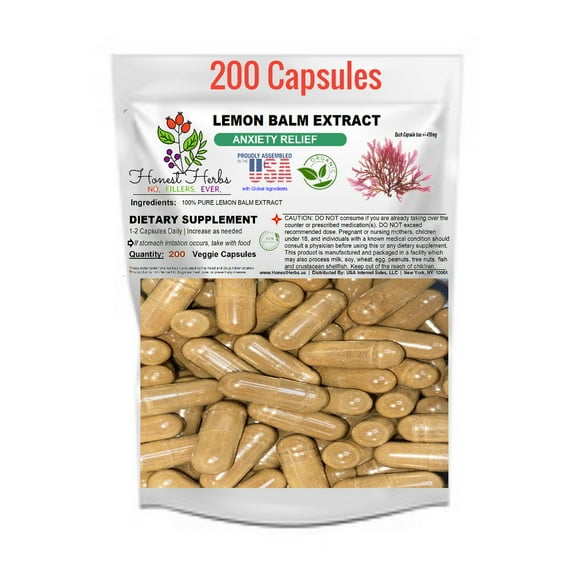 Lemon Balm Extract Caps – Natural Calm, Mental Clarity – Honest Herbs – 200 Veggie Caps