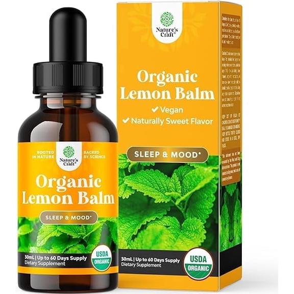 Organic Lemon Balm Leaf Liquid Extract for Immune Support - Lemon Balm Tincture for Mood & Relaxation Support - Organic Tincture Leaf Drops for Adults & Kids Dietary Supplement - 1OZ - 60 Days Supply