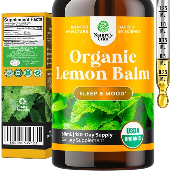 Natures Craft Organic Lemon Balm Extract Liquid Drops Supplement for Digestive & Immune Support, 2 oz