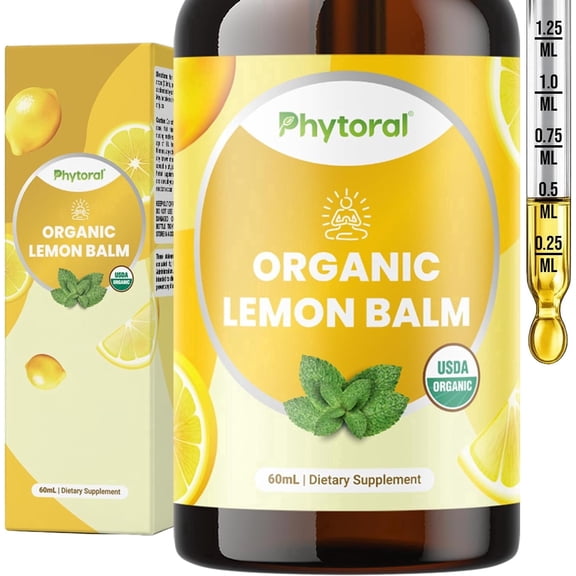 Phytoral Organic Lemon Balm Extract Liquid Drops, Natural Mood & Digestive Support Supplement, 2 oz