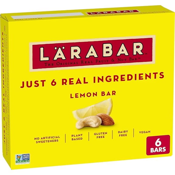 Lemon Bar, Gluten Free Vegan Fruit & Nut Bar, 1.6 oz Bars, 6 Ct