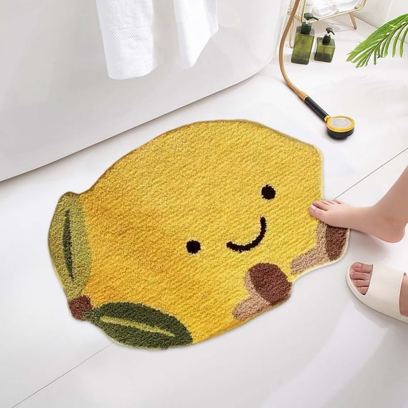 Lemon Bath Mat Cute Bathroom Rugs for Living Room and Bedroom, Luxury Funky Bathroom Mats Non Slip Fruit Shaped Absorbent Bathtub Cool Washable Rug Plush Shower Rugs