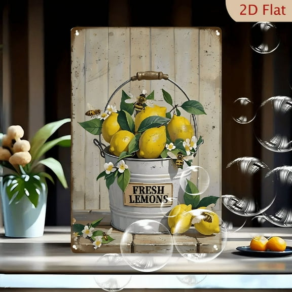 Lemon Bees and 8*12 Inch Funny Metal Wall Art Sign Flowers Design _ Rustic Wall Art for Home, Kitchen, Bar, Garden _ Decoration to _ Easy to Hang Ideal Gift for Friends and Family