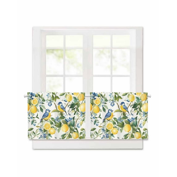 Lemon Bird Short Blackout Curtains 24 Inch Long Fruit Leaves Branch Vintage Watercolor Rod Pocket Kitchen Curtains, 2 Panels Thermal Insulated Room Darkening Drapes for Bedroom, 30"W x 24"L