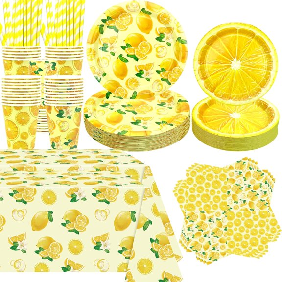 Lemon Birthday Party Decorations, Lemon Theme Party Tableware Supplies including Plates, Cups, Napkins, Tablecloth, Serves 40 (40)